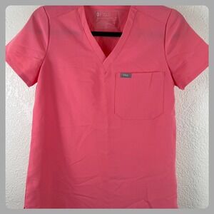 FIGS Technical Collection XXS Scrub Top V Neck Short Sleeve Neon Pink